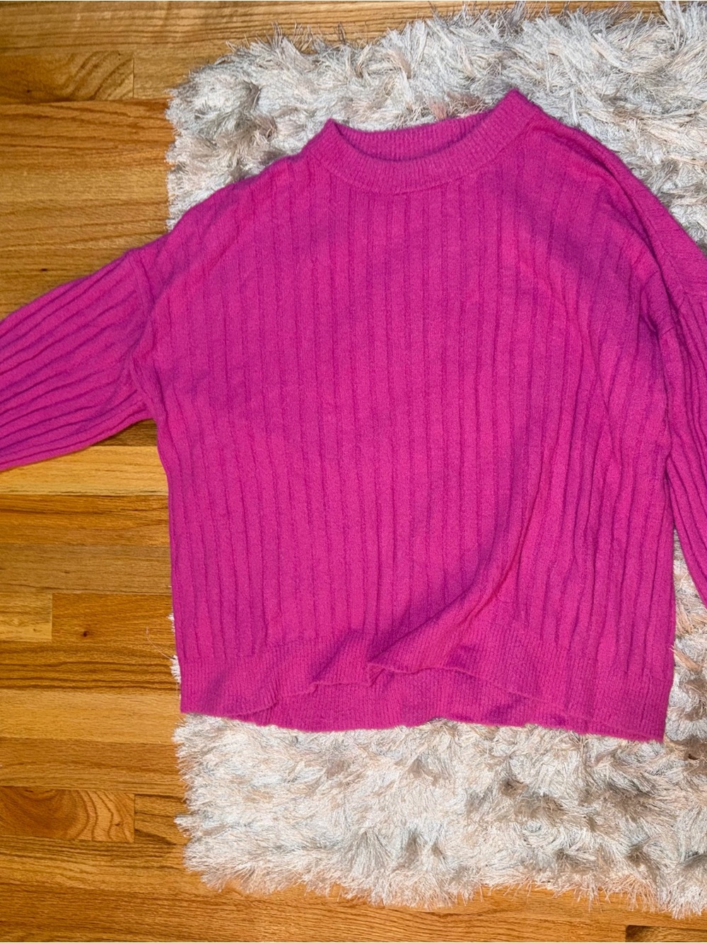 aerie Ribbed Crewneck Sweater in Bright Pink